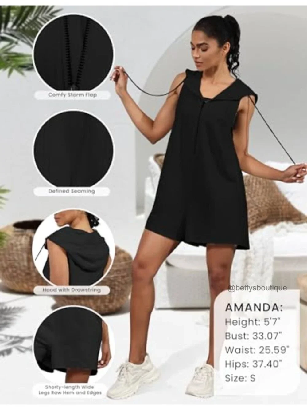 Womens Casual Zip Front Romper Side Pockets Hooded